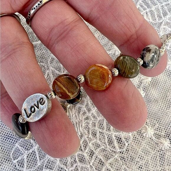 Vintage 90’s “Faith” “Hope” “Love” Jasper Agate Stone Bracelet - Picture 4 of 12
